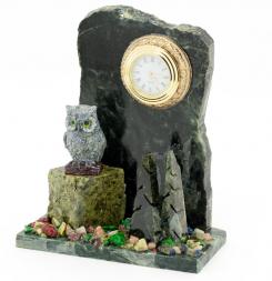 Настольные часы &amp;quot;Сова на скале&amp;quot; камень змеевик