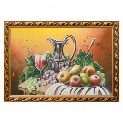 Натюрморт "Фрукты с кувшином вина" багет 46х66 см, каменная крошка