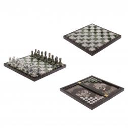 Набор игр &amp;quot;Герб России&amp;quot; 3 в 1: шахматы, шашки, нарды камень змеевик мрамор