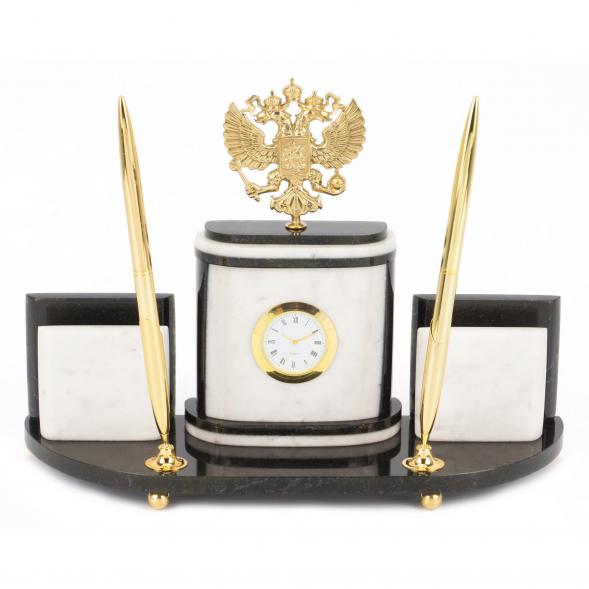 Настольный набор &amp;quot;Герб РФ&amp;quot; из белого мрамора 117841