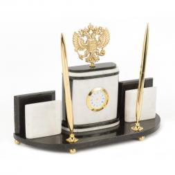 Настольный набор &amp;quot;Герб РФ&amp;quot; из белого мрамора