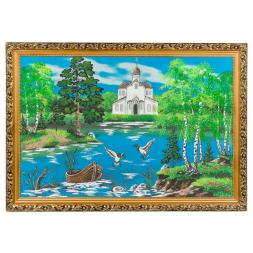 Картина "Церковь и утки" багет 46х66 см, каменная крошка