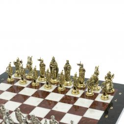 Шахматы "Рыцари крестоносцы" 44х44 см из мрамора и лемезита