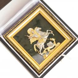 Панно &amp;quot;Георгий Победоносец&amp;quot; камень нефрит багет