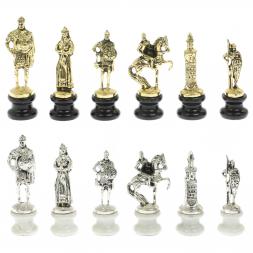 Шахматы &amp;quot;Русь&amp;quot; из мрамора и змеевика на каменных подставках 44х44 см