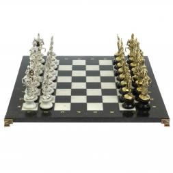 Шахматы &amp;quot;Русь&amp;quot; из мрамора и змеевика на каменных подставках 44х44 см