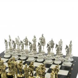 Шахматы &amp;quot;Русь&amp;quot; из мрамора и змеевика на каменных подставках 44х44 см