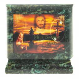 Икона настольная Мир Вашему дому малая змеевик 7,5х6,5х8 см