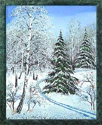 Картина из камня "Зимний пейзаж" рамка змеевик 34х44 см