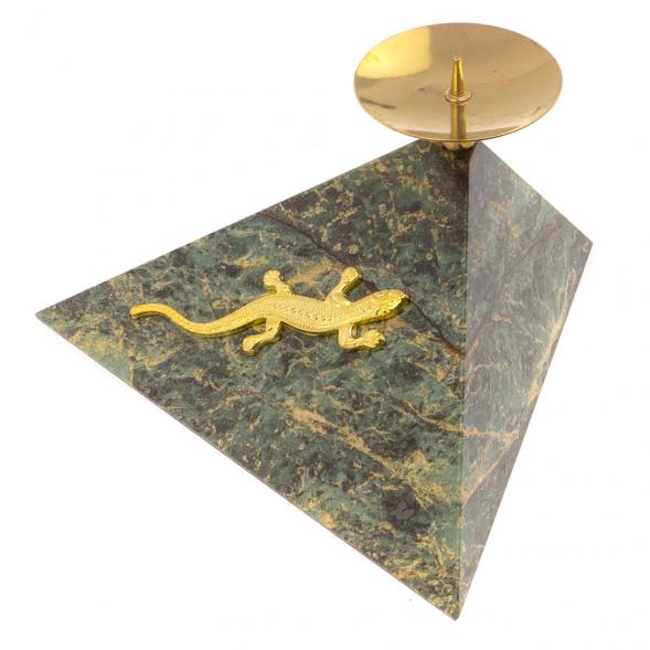 Подсвечник треугольный &amp;quot;Ящерица на горке&amp;quot; змеевик 126328