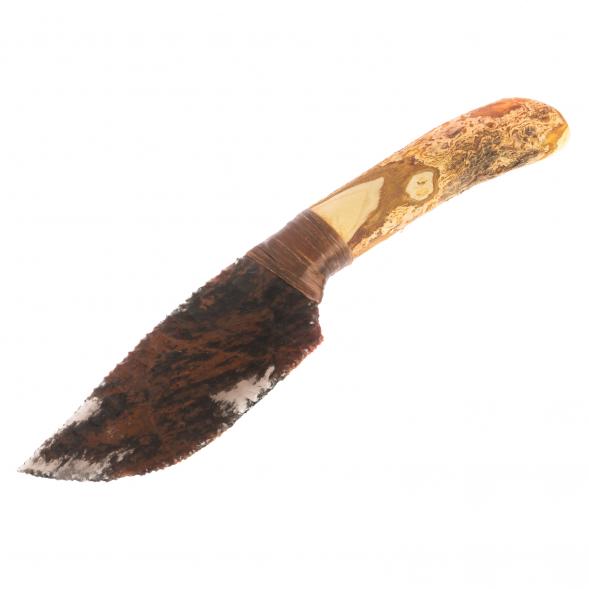 Нож каменный из обсидиана рукоять дерево 27х4,5х2,5 см 126786