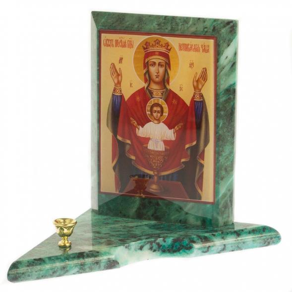 Икона с подсвечником Неупиваемая Чаша малая змеевик 9,5х9,5х10 см 119143