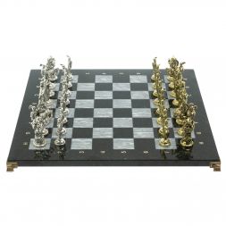 Шахматы "Рыцари крестоносцы" 44х44 см из змеевика и серого мрамора