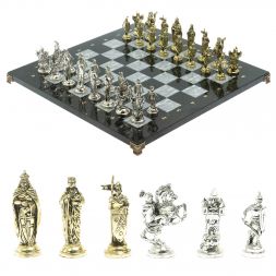 Шахматы "Рыцари крестоносцы" 44х44 см из змеевика и серого мрамора