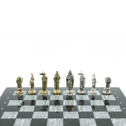 Шахматы "Рыцари крестоносцы" 44х44 см из змеевика и серого мрамора