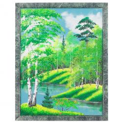 Картина из камня "Летний пейзаж" рамка змеевик 34х44 см