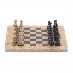 Подарочные шахматы из камня "Дебют" мрамор ракушечник 25х25 см
