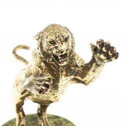 Статуэтка из бронзы &amp;quot;Тигр в прыжке&amp;quot; на подставке из змеевика