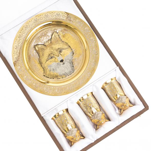 Подарочный набор &amp;quot;Лиса&amp;quot; тарелка и 3 стопки перевертыша Златоуст 123693