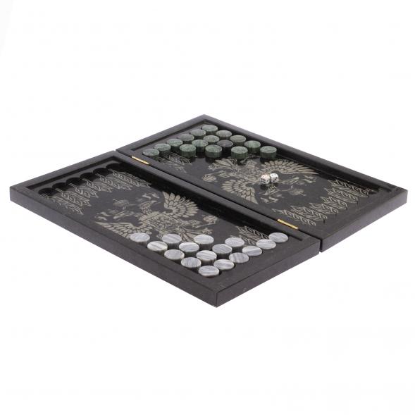 Нарды с гравировкой &amp;quot;Медведь / Герб России&amp;quot; из гранита 125809