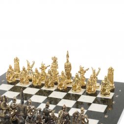 Шахматы бронзовые &amp;quot;Шахерезада&amp;quot; доска 40х40 см мрамор змеевик