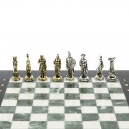 Шахматы настольные "Царь Леонид" из мрамора и змеевика 28х28 см