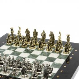 Шахматы настольные "Царь Леонид" из мрамора и змеевика 28х28 см