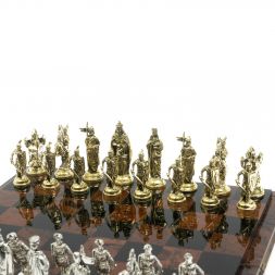 Шахматы "Рыцари крестоносцы" доска 40х40 см из обсидиана