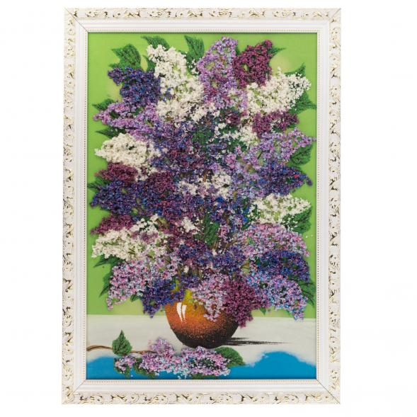 Картина из каменной крошки &amp;quot;Сирень на столе&amp;quot; 47х67 см багет зеленый фон 121087