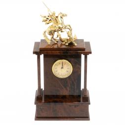 Настольные часы &amp;quot;Георгий Побеносец&amp;quot;из коричневого обсидиана