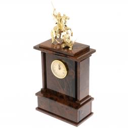 Настольные часы &amp;quot;Георгий Побеносец&amp;quot;из коричневого обсидиана