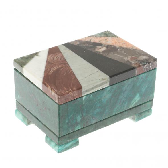 Шкатулка с мозаикой из змеевика 12х8х6,5 см 129673