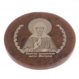 Икона в автомобиль &amp;quot;Матрона Московская&amp;quot; обсидиан коричневый 47 мм