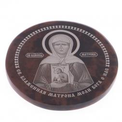 Икона в автомобиль &amp;quot;Матрона Московская&amp;quot; обсидиан коричневый 47 мм