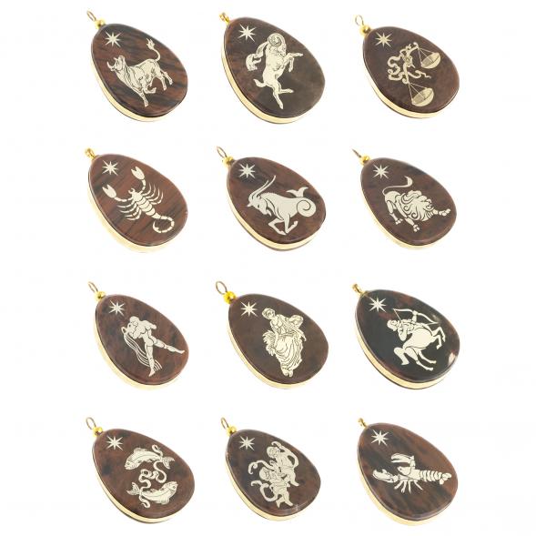 Комплект брелоков-кулонов &amp;quot;Знаки зодиака&amp;quot; 12 шт камень обсидиан 123046