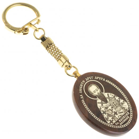 Брелок-оберег с молитвой &amp;quot;Св. Василий Великий&amp;quot; камень обсидиан 123146