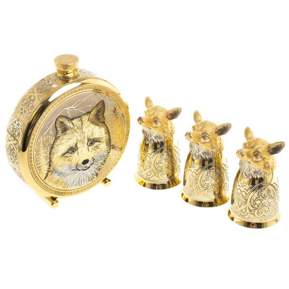 Подарочный набор &amp;quot;Лиса&amp;quot; фляжка и 3 стопки перевертыша Златоуст 123694