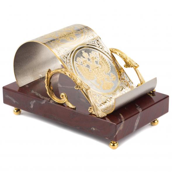 Настольная подставка для смартфона &amp;quot;Герб России&amp;quot; камень яшма Златоуст 113927