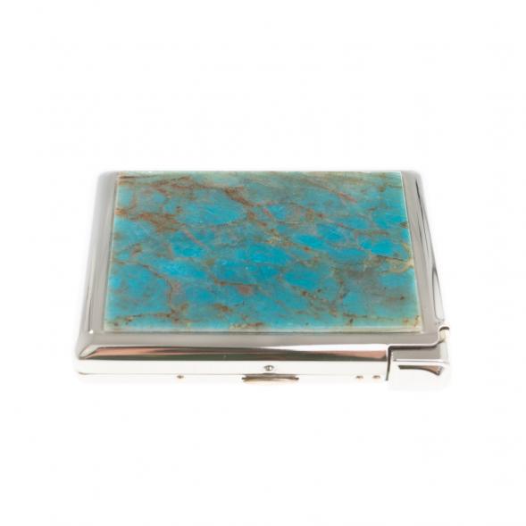 Портсигар на 20 сигарет с зажигалкой камень голубой апатит 124229