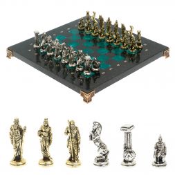 Шахматы "Царь Леонид" из змеевика 28х28 см