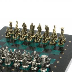 Шахматы "Царь Леонид" из змеевика 28х28 см