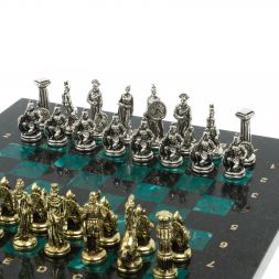 Шахматы "Царь Леонид" из змеевика 28х28 см