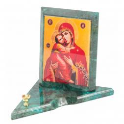 Икона с подсвечником Владимирская средняя из змеевика 12х12х13 см