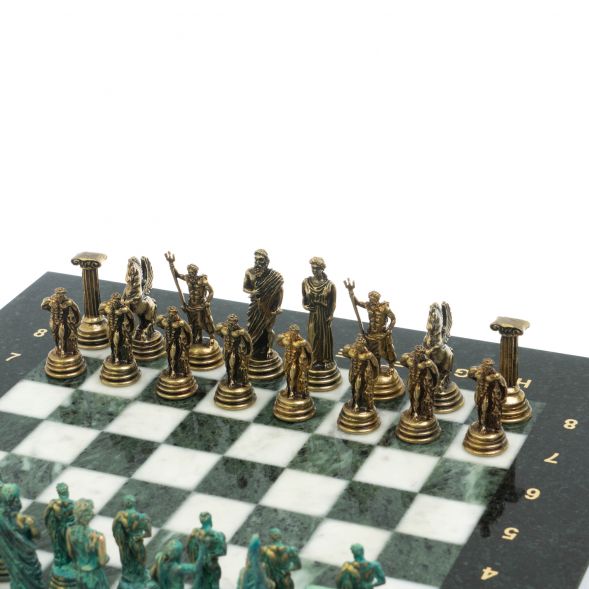 Шахматы &amp;quot;Подвиги Геракла&amp;quot; 28х28 см из мрамора и змеевика цвет бронза / патина 128198