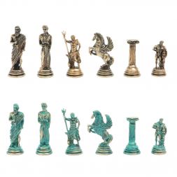 Шахматы "Подвиги Геракла" 28х28 см из мрамора и змеевика цвет бронза / патина
