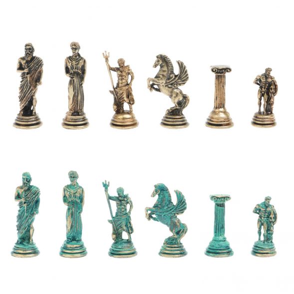 Шахматы &amp;quot;Подвиги Геракла&amp;quot; 28х28 см из мрамора и змеевика цвет бронза / патина 128198