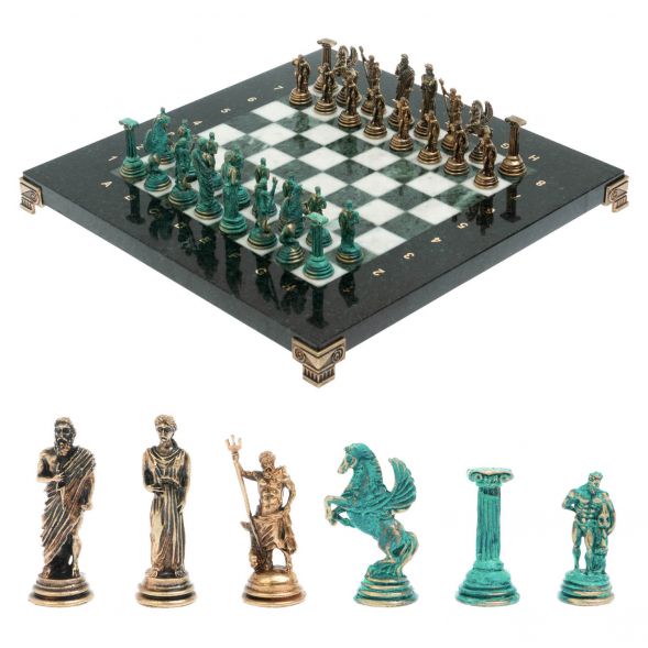 Шахматы &amp;quot;Подвиги Геракла&amp;quot; 28х28 см из мрамора и змеевика цвет бронза / патина 128198