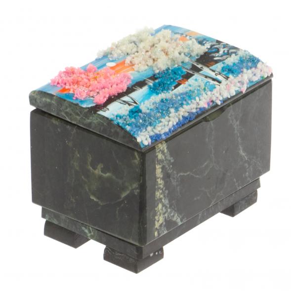 Шкатулка &amp;quot;Сундучок&amp;quot; змеевик рисунок зима 11,5х8х8 см 119793