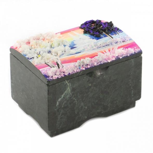 Шкатулка &amp;quot;Сундучок&amp;quot; змеевик рисунок зима 11,5х8х8 см 119793