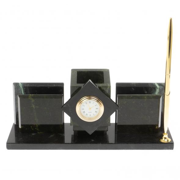 Письменный прибор &amp;quot;Менеджер&amp;quot; из черного змеевика с часами 129537